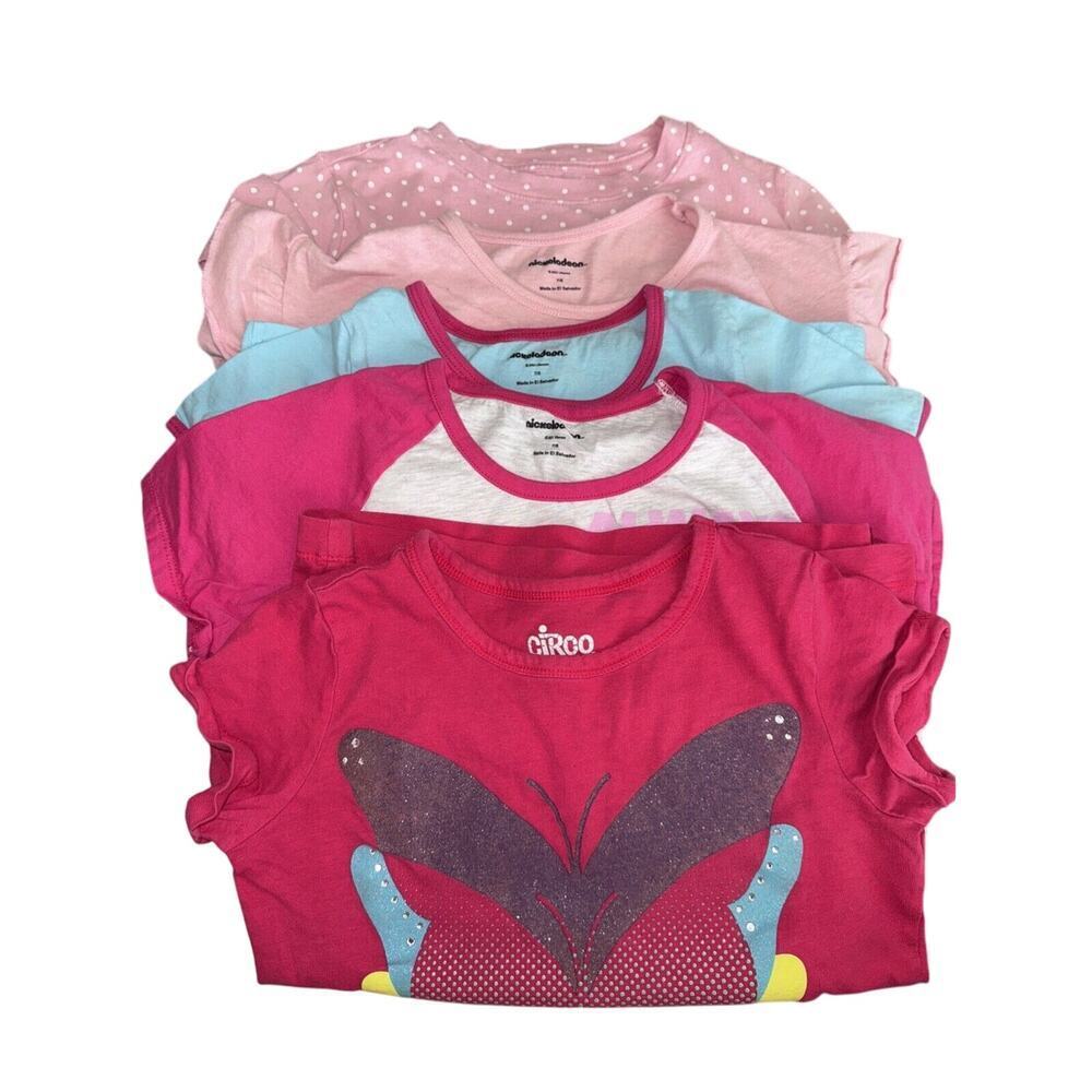TOPS Girls lot Of 5 Sz 7/8, Short sleeve 3Nickelodeon 1wonder Nation 1circo